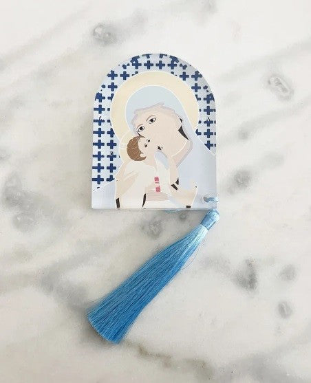 ACRYLIC MOTHER MARY & JESUS ICON - LARGE PASTEL BLUE