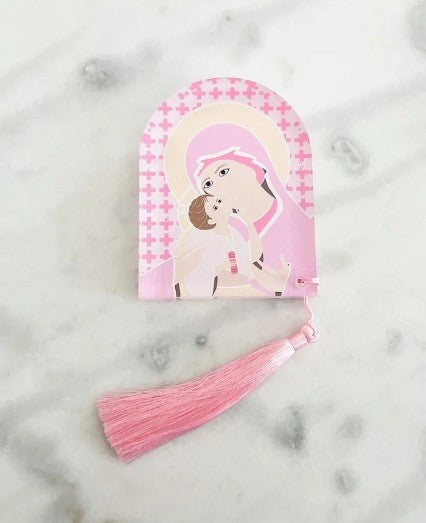 ACRYLIC MOTHER MARY & JESUS ICON - LARGE PASTEL PINK