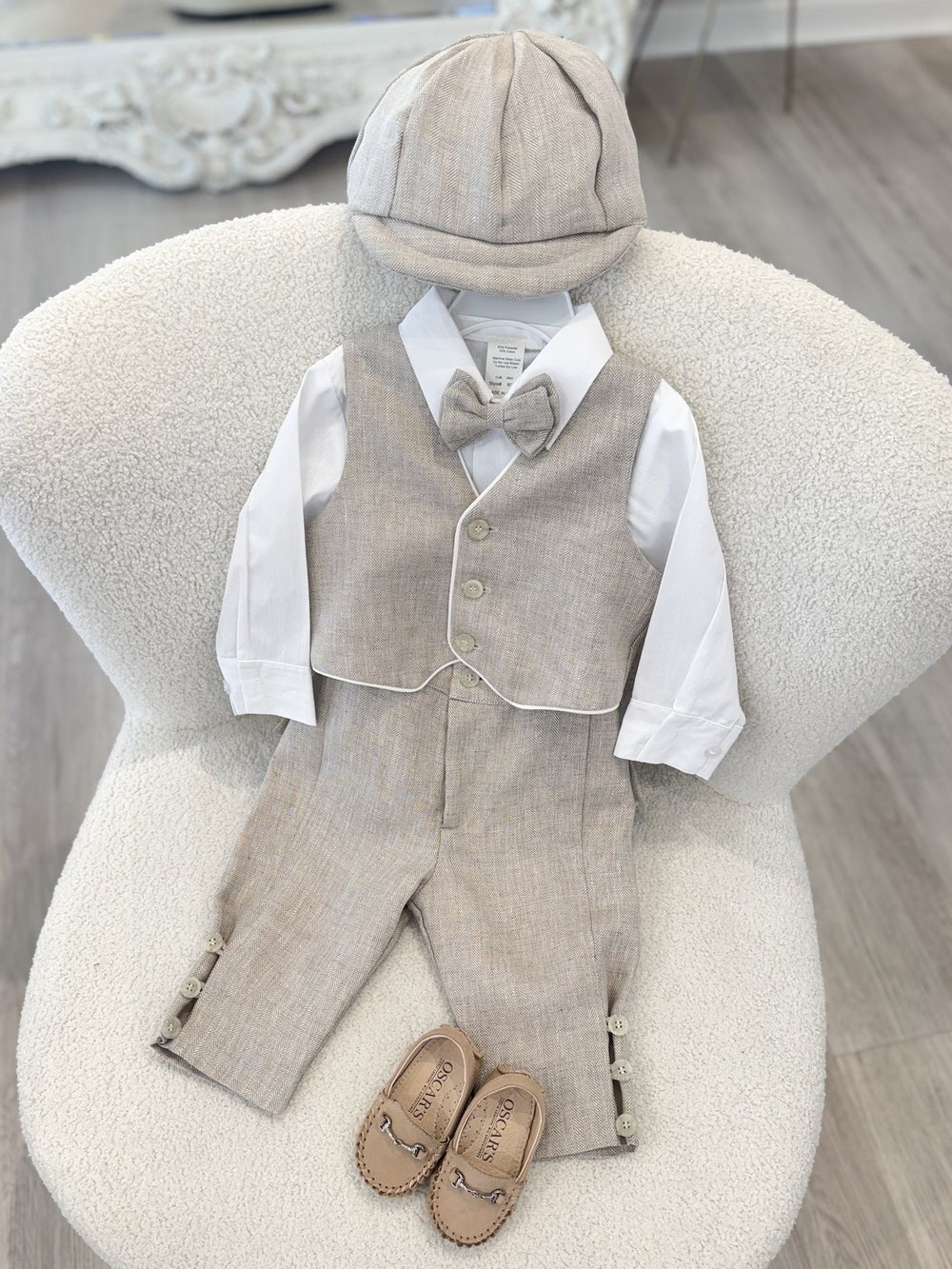 Charlie with Vest: Taupe Herringbone
