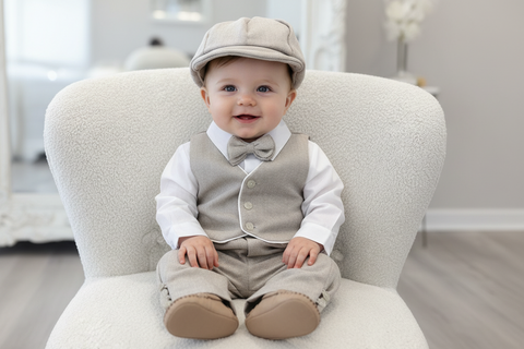 Charlie with Vest: Taupe Herringbone