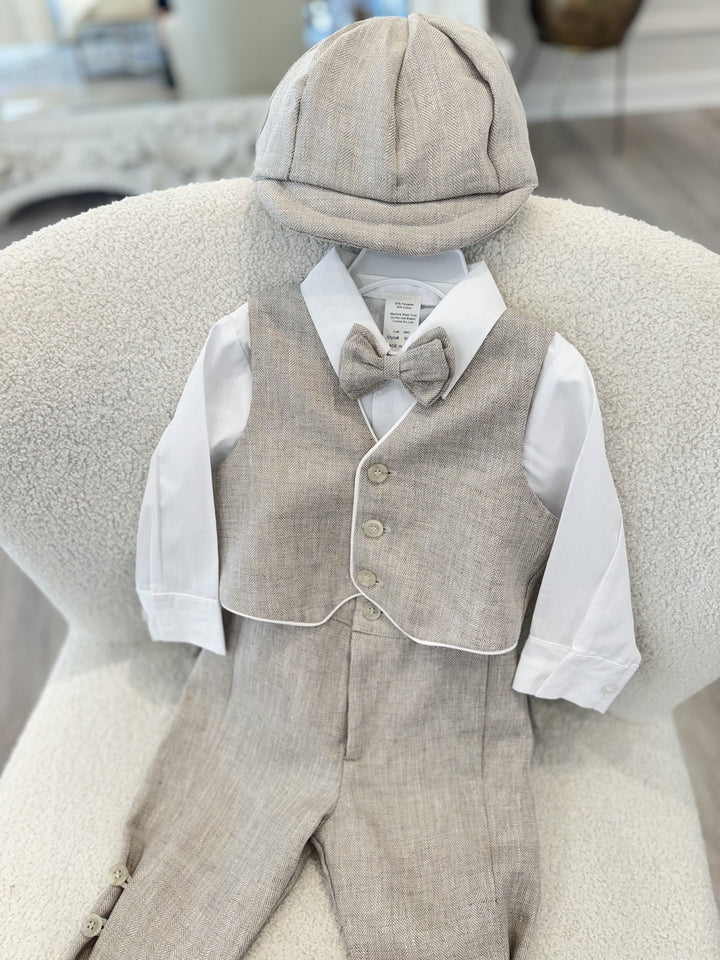 Charlie with Vest: Taupe Herringbone