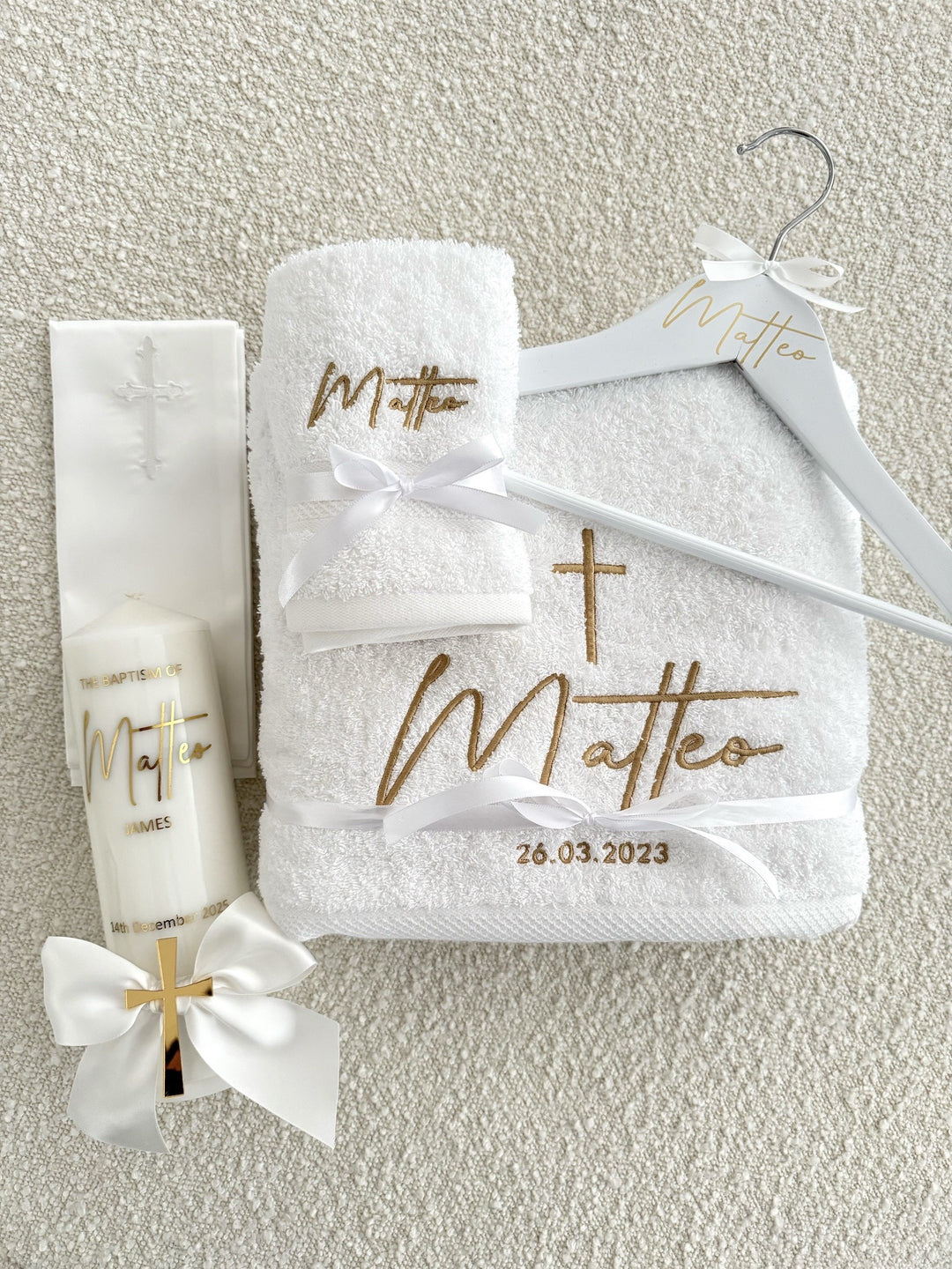 Catholic Candle, Towel, Stole & Hanger Set