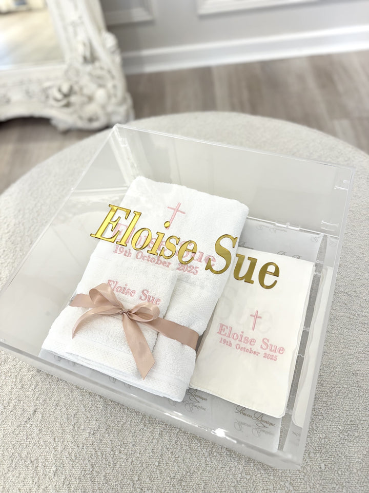 Personalised Box, Towels & Stole Set