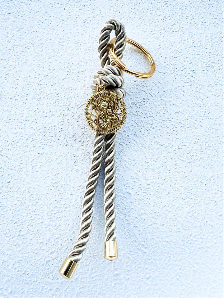 Gold Mother Mary & Jesus Keyring/Charm Rope