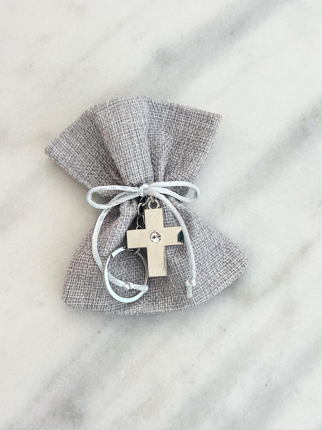 Silver Cross Keyring with Diamante