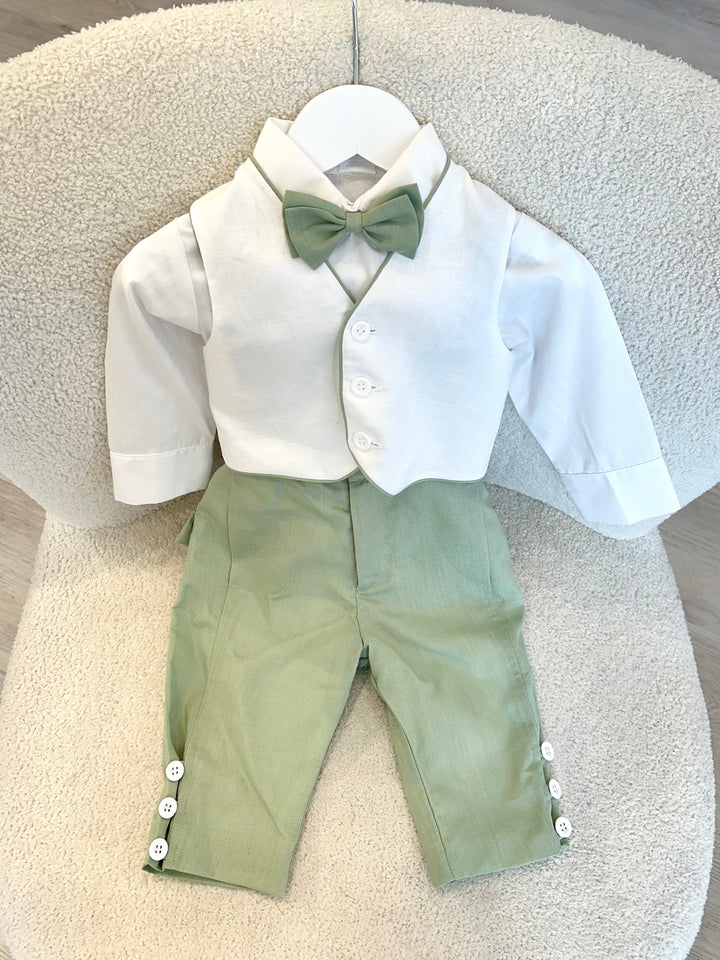 Charlie with Vest: Hunter Green & White Linen
