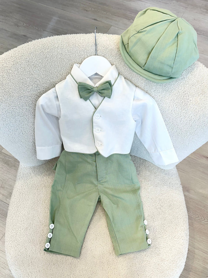 Charlie with Vest: Hunter Green & White Linen