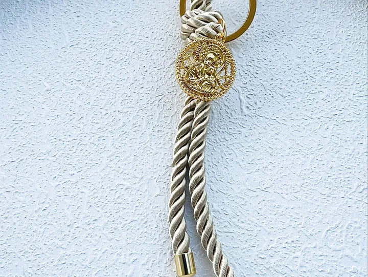Gold Mother Mary & Jesus Keyring/Charm Rope